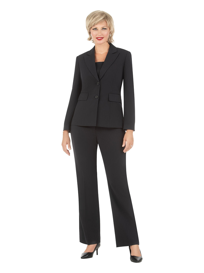 2pc Notch Collar Jkt+Pants Suit-Plus