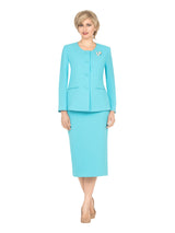 Classic Tailored 2-Piece Skirt Suit with Brooch