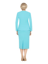 Classic Tailored 2-Piece Skirt Suit with Brooch