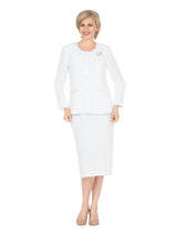 Classic Tailored 2-Piece Skirt Suit with Brooch