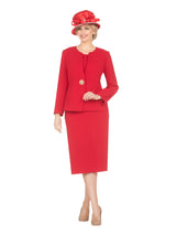 Timeless 3pc Skirt Suit with Jewel Brooch