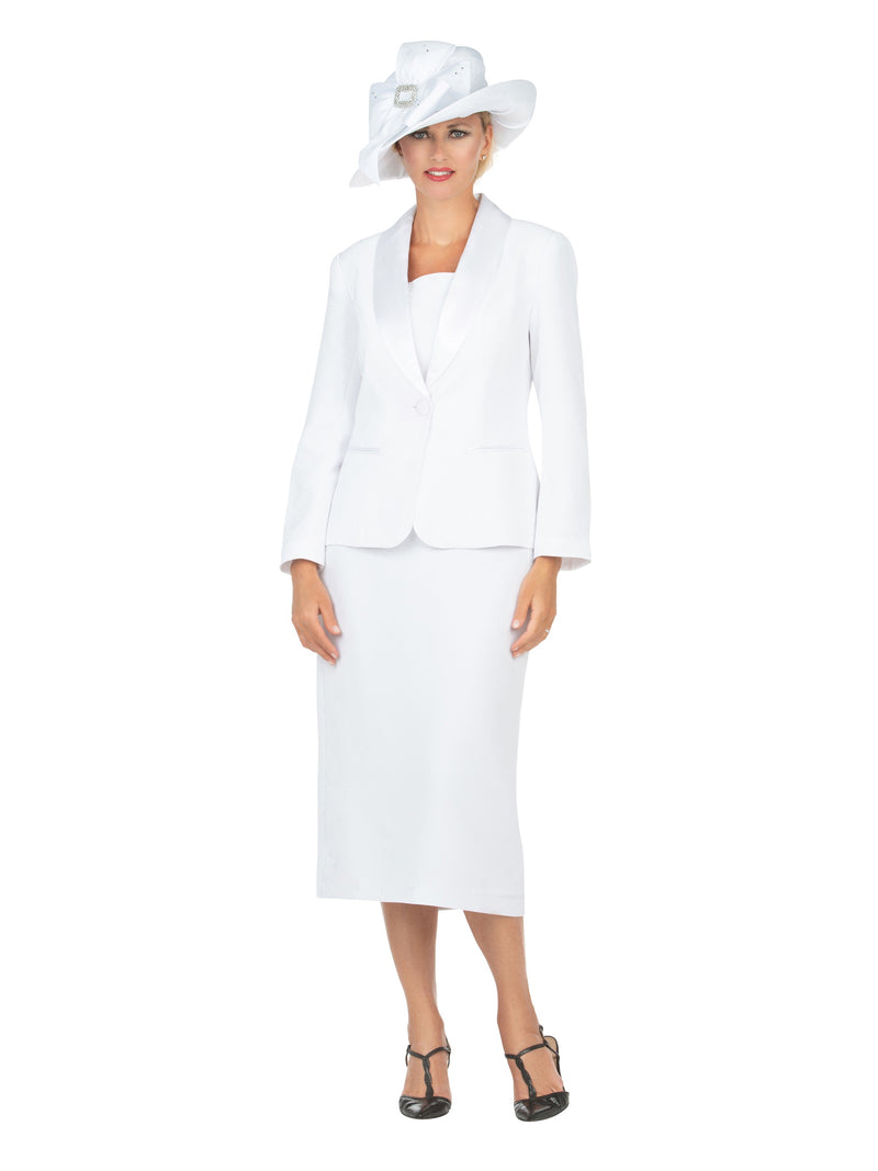 3pc Satin Shawl Collar 2-btn Jkt Skirt Suit-Plus