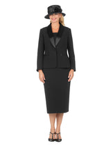 3pc Satin Shawl Collar 2-button Jkt Skirt Suit