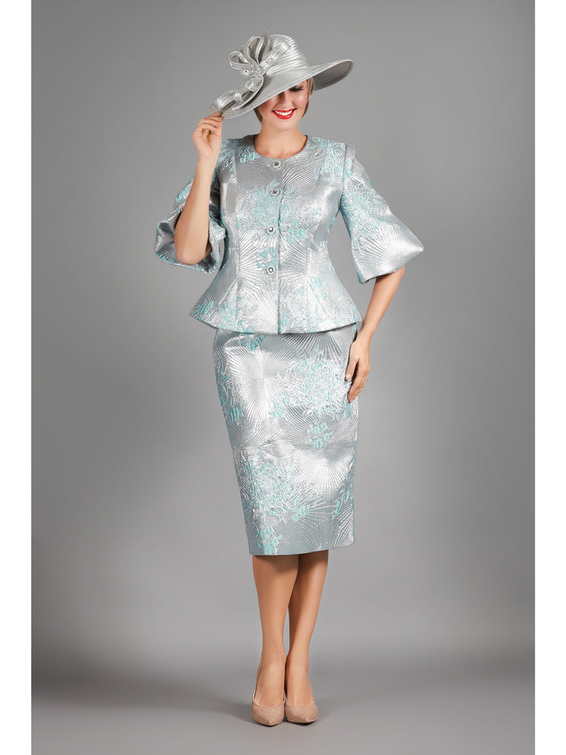 2pc Elbow Length Slv Brocade Skt Suit