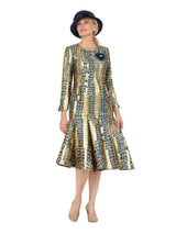 Metallic Mosaic Brocade Drop-Waist Flare Dress