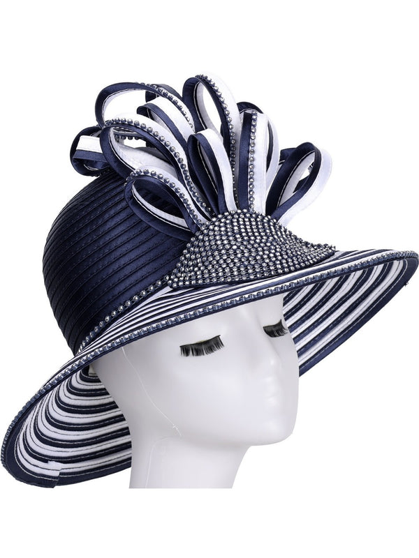 Big Brim Two-tone Hat w/ Rhst and Bouquet Decor