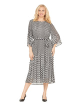 Art Deco Print Pleated Dress in Chiffon