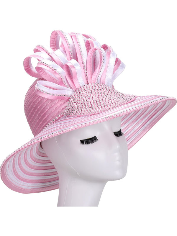 Big Brim Two-tone Hat w/ Rhst and Bouquet Decor