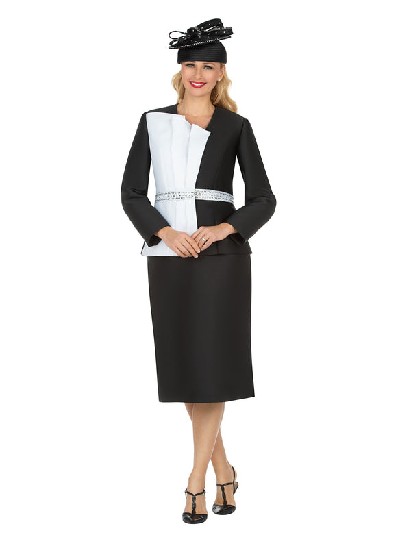 2pc Silky Twill Two-Tone Skt Suit w/ Rstns-Plus