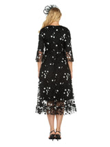 1pc Elbow Length Slv Black/White Lace Dress