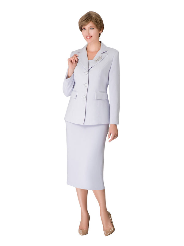 2pc Notch Collar 3-button Skirt Suit w/ Brooch - Plus Size