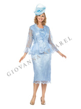 3pc Lace Suit w/ Ruffled Neckline & Organza Trim - Plus Size