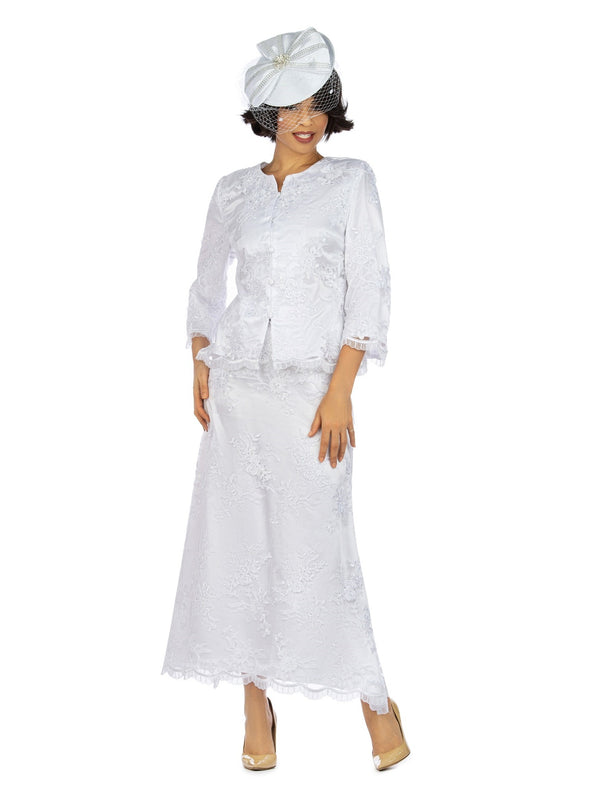 2pc Bell Slv Crochet Hemmed Lace Skirt Suit - Plus size