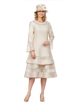 1pc Bell Slv 2-Tier Dress w/ Sheer Lace Trim-Plus