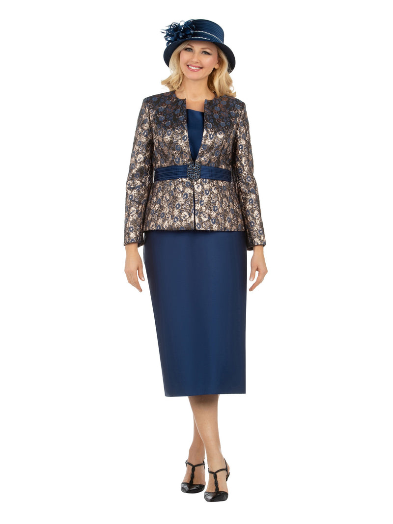 3pc Classic Brocade+Silky Twill Skirt Suit-Plus