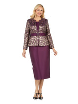 3pc Classic Brocade+Silky Twill Skirt Suit-Plus