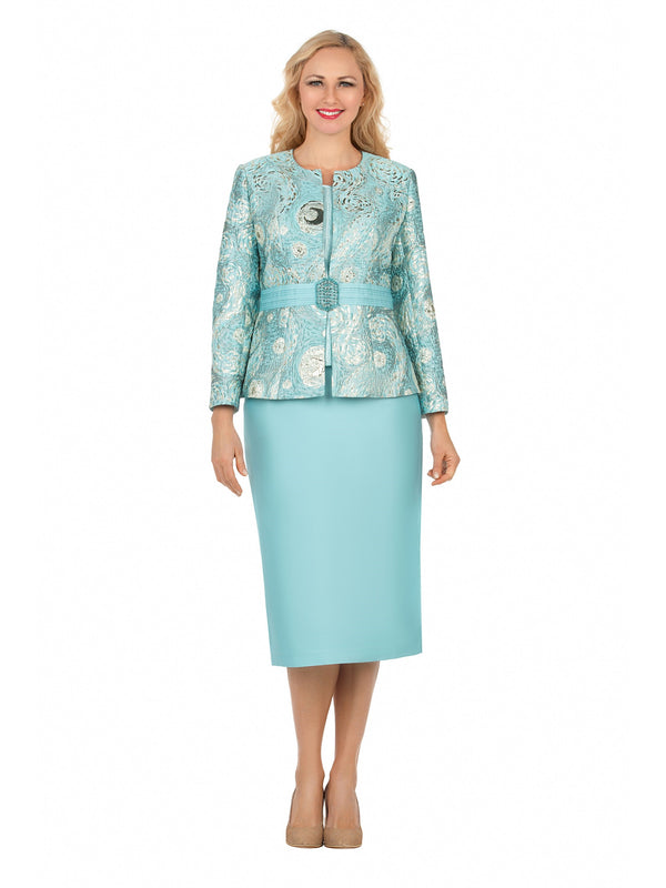 3pc Classic Brocade+Silky Twill Skirt Suit-Plus