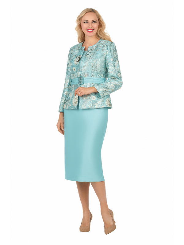 3pc Classic Brocade+Silky Twill Skirt Suit