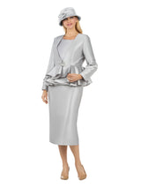 3pc Layered Peplum Silky Twill Skirt Suit