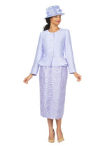 2pc Silky Twill Collarless Jkt + Lace Skirt Suit