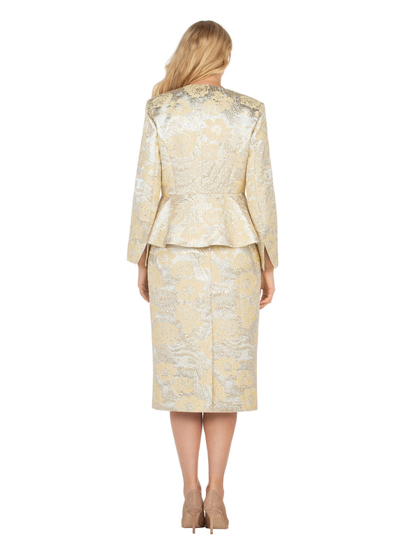 3pc Peplum Metallic Brocade Skirt Suit-Plus