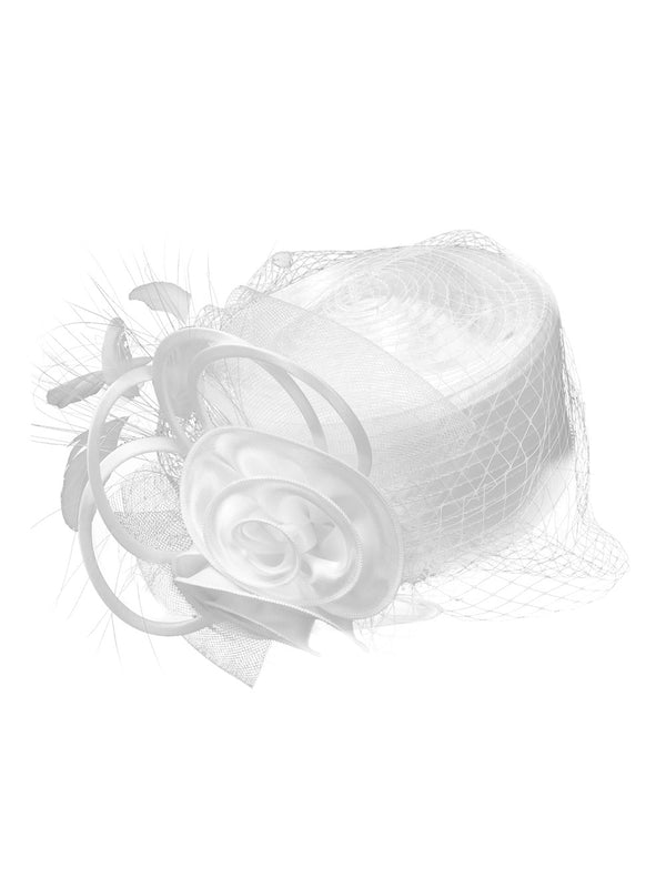 Satin Ribbon Pillbox w/ Flower & Veil