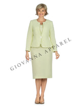 3pc Novelty Skirt Suit w/ Embellished Button