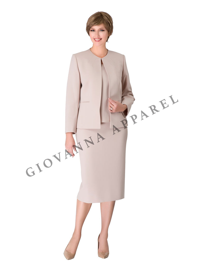 3pc Round Neck Clean Lines Detailed Skirt Suit