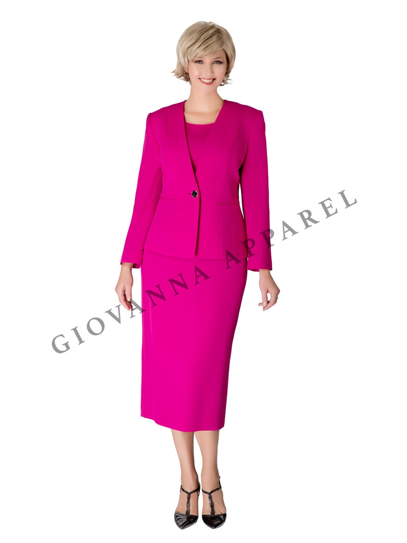 3pc Collarless Clean Lines Detailed Skirt Suit - Plus Size