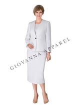 3pc Collarless Clean Lines Detailed Skirt Suit - Plus Size
